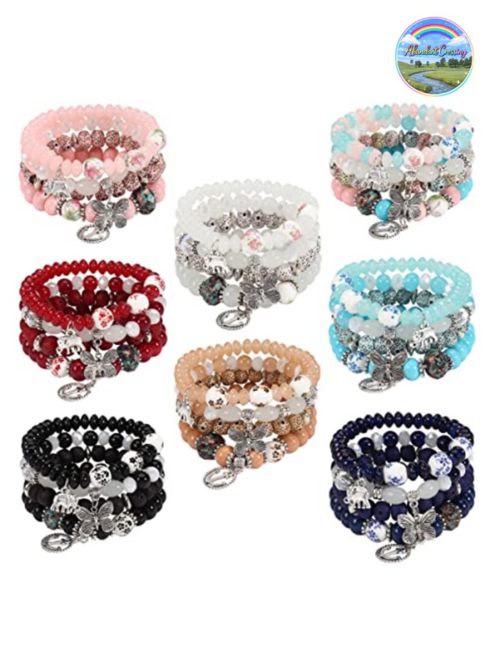 Stretch Multilayer Beaded Bracelets with Charm 8 Pcs Boho Stackable